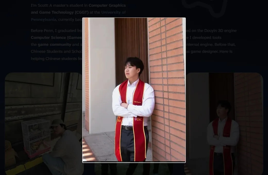 A photo from the About page opened in the zoom view
