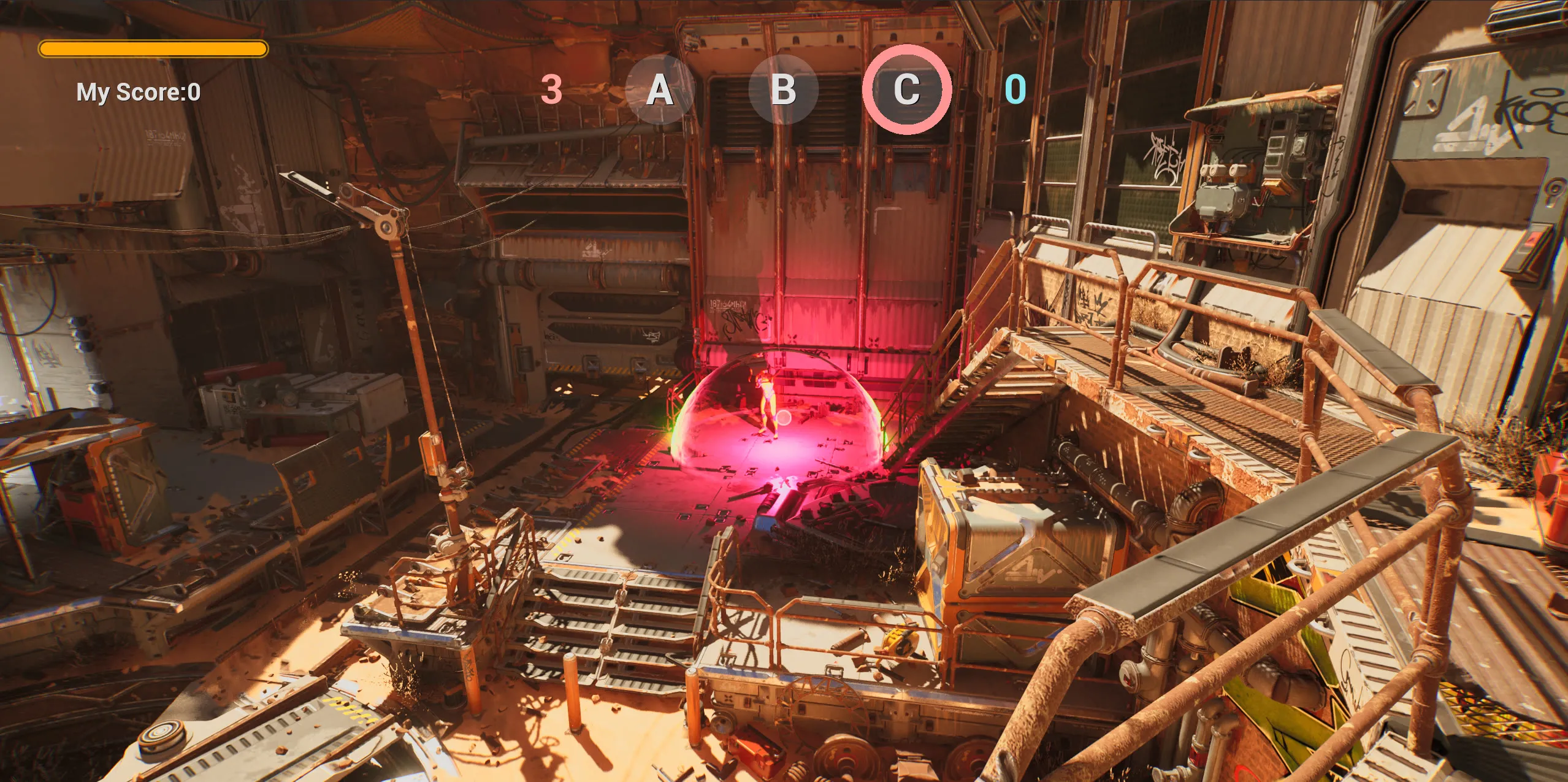 Capture point C glowing red under a dome, with the C icon ringed in red